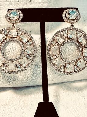 J. Crew Gold and Clear Crystal Circular Drop Earrings